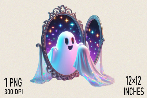 Whimsical ghost gazing ornate mirror Clipart Sublimation SVGArt 