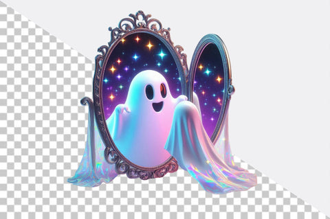 Whimsical ghost gazing ornate mirror Clipart Sublimation SVGArt 