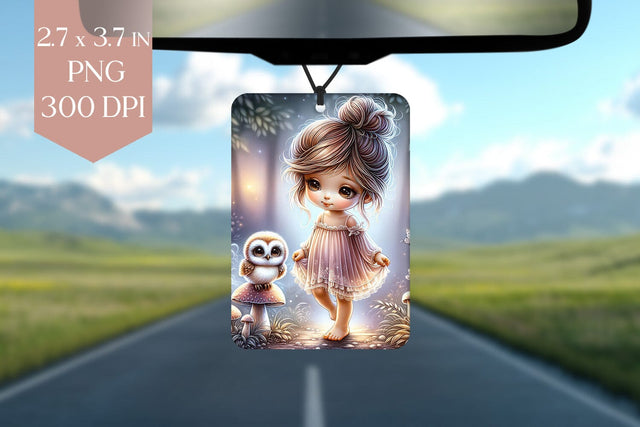 Whimsical Girl and Owl Car Air Freshener – 2.7x3.7" Sublimation Design Sublimation BijouBay 