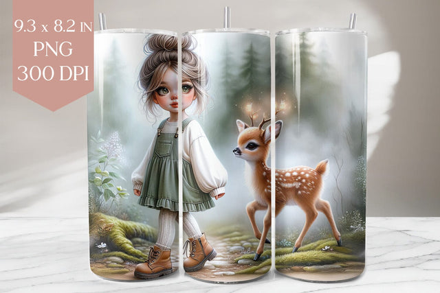 Whimsical Girl & Baby Deer Tumbler Wrap Sublimation BijouBay 