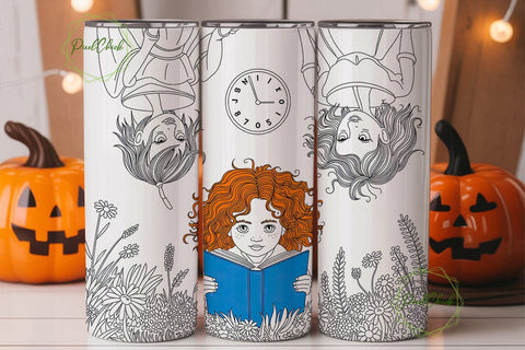 Whimsical Girl Reading Fall 20oz Tumbler Sublimation PixelChick 