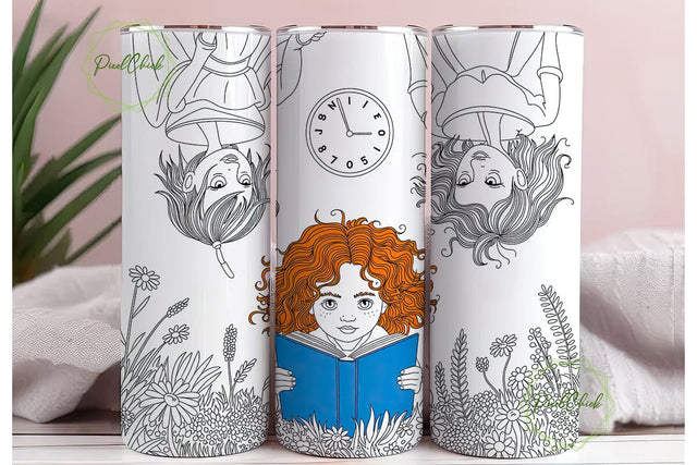 Whimsical Girl Reading Fall 20oz Tumbler Sublimation PixelChick 