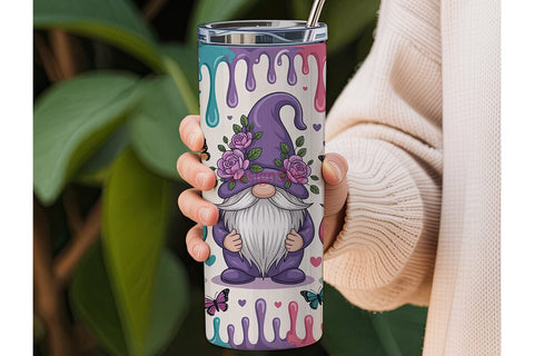 Whimsical Gnome Garden 20oz Tumbler Wrap Sublimation DesignSVG 