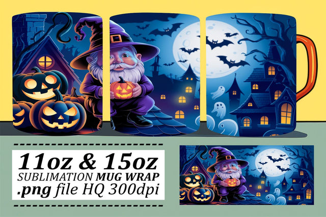Whimsical Gnome Mug Wrap for Halloween Sublimation afrosvg 