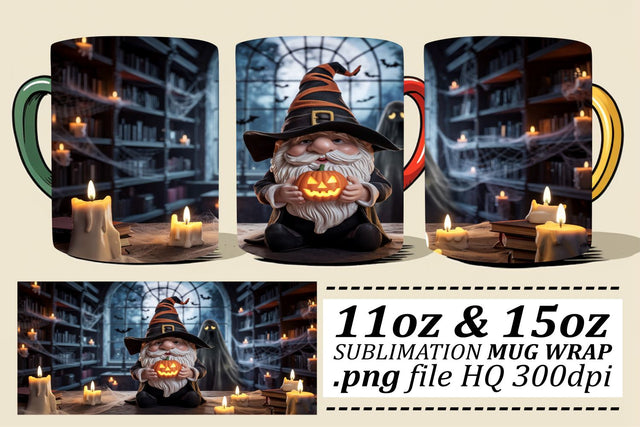 Whimsical Gnome Mug Wrap for Halloween Sublimation afrosvg 