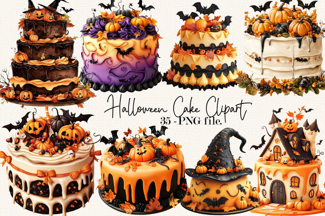 Whimsical Halloween Cake Clipart Bundle Sublimation SVGArt 