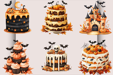 Whimsical Halloween Cake Clipart Bundle Sublimation SVGArt 