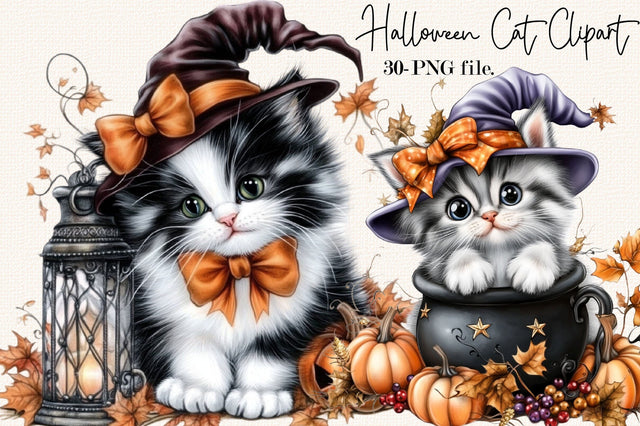 Whimsical Halloween Cat PNG Clipart. Sublimation SVGArt 