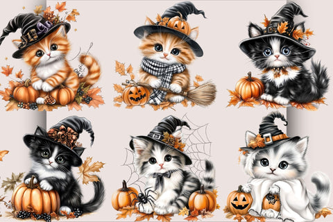 Whimsical Halloween Cat PNG Clipart. Sublimation SVGArt 