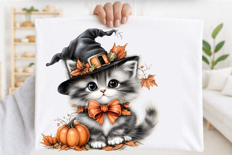 Whimsical Halloween Cat PNG Clipart. Sublimation SVGArt 