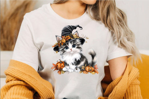 Whimsical Halloween Cat PNG Clipart. Sublimation SVGArt 