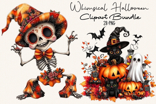 Whimsical Halloween Clipart PNG Bundle. Sublimation SVGArt 