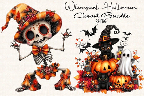 Whimsical Halloween Clipart PNG Bundle. Sublimation SVGArt 