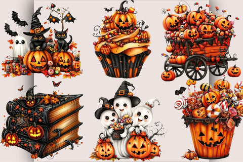 Whimsical Halloween Clipart PNG Bundle. Sublimation SVGArt 