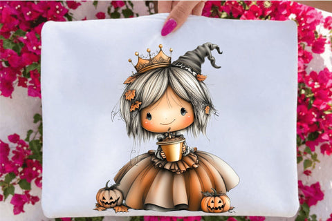 Whimsical Halloween Coffee Girl Clipart Bundle. Sublimation SVGArt 