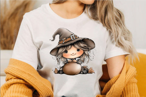Whimsical Halloween Coffee Girl Clipart Bundle. Sublimation SVGArt 