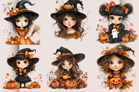 Whimsical Halloween Girl Clipart Bundle Sublimation SVGArt 