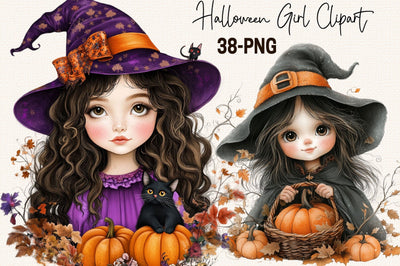 Whimsical Halloween Girl Clipart Bundle Sublimation SVGArt 