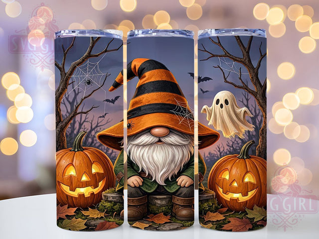 Whimsical Halloween Gnome 20oz Tumbler, Whimsical Gnome Motif, Halloween Theme, Folk Art Style, Spooky Accent, Festive Charm, Sublimation Wrap, 20oz Tumbler Sublimation SvggirlplusArt 