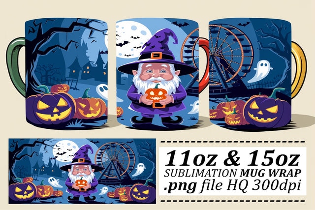 Whimsical Halloween Gnome Mug Wrap 11oz Sublimation afrosvg 