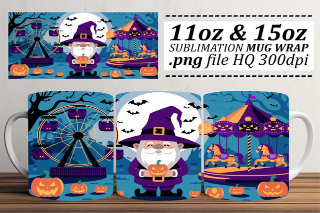 Whimsical Halloween Gnome Mug Wrap Sublimation afrosvg 