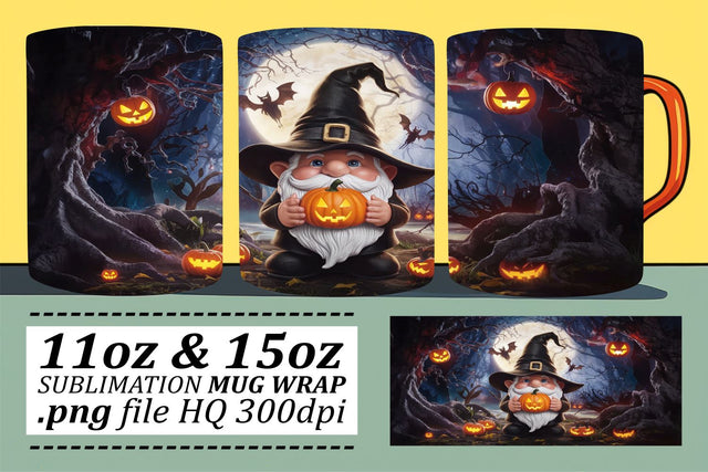 Whimsical Halloween Gnome Mug Wrap Sublimation afrosvg 