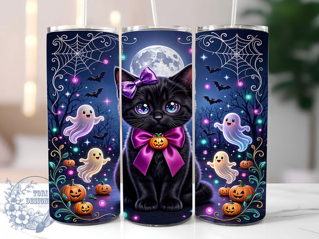 Whimsical Halloween Kitten 20oz Tumbler, Kitten Motif, Whimsical Style, Halloween Theme, Cute Spooky, Playful Charm, 20oz Wrap, Sublimation Tumbler Sublimation ToriDesigns 
