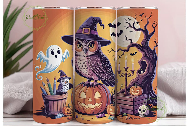 Whimsical Halloween Owl 20oz Tumbler Sublimation PixelChick 