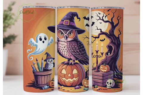 Whimsical Halloween Owl 20oz Tumbler Sublimation PixelChick 