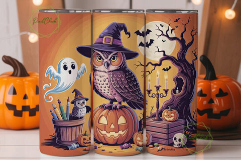 Whimsical Halloween Owl 20oz Tumbler Sublimation PixelChick 