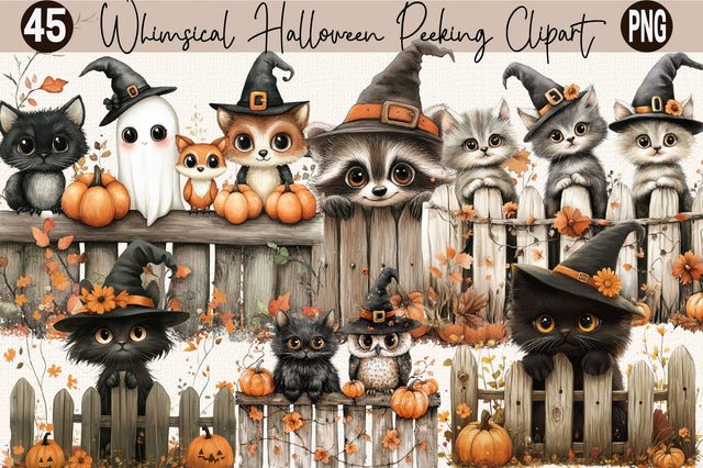 Whimsical Halloween Peeking Clipart PNG Sublimation SVGArt 