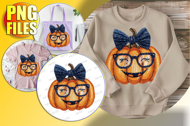 Whimsical Halloween Pumpkin with Glitter Bow Sublimation Sublimation afrosvg 