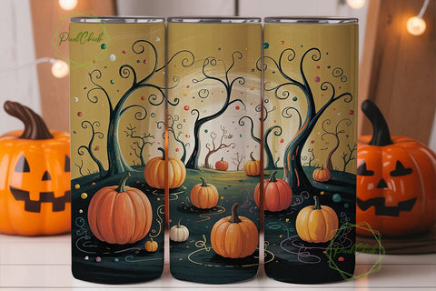 Whimsical Halloween Pumpkins Tumbler Sublimation PixelChick 