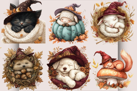 Whimsical Halloween Sleep Animal Clipart Sublimation SVGArt 
