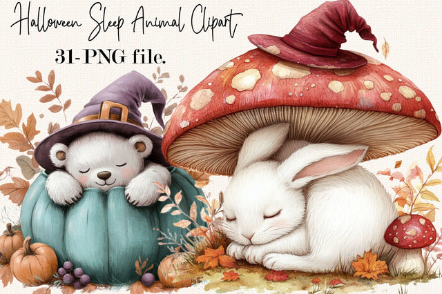 Whimsical Halloween Sleep Animal Clipart Sublimation SVGArt 