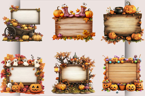 Whimsical Halloween Wooden Sign Clipart Bundle. Sublimation SVGArt 