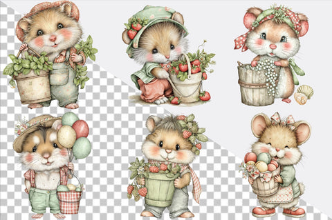 Whimsical Hamster Bucket Summer Clipart Bundle. Sublimation SVGArt 