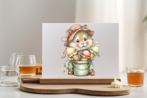 Whimsical Hamster Bucket Summer Clipart Bundle. Sublimation SVGArt 