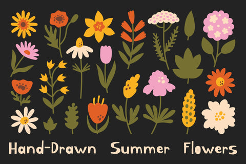 Whimsical Hand Drawn Summer Flower PNG Clipart Sublimation Rin Green 