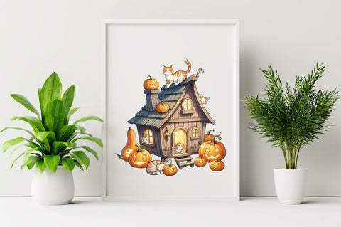 Whimsical Haunted house pumpkins Sublimation Clipart Sublimation SVGArt 
