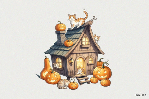 Whimsical Haunted house pumpkins Sublimation Clipart Sublimation SVGArt 