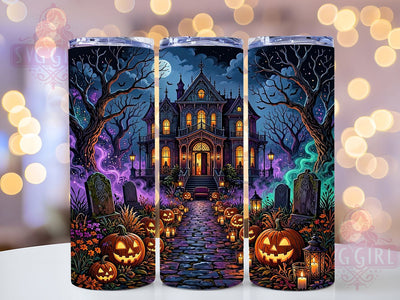 Whimsical Haunted Mansion 20oz Tumbler, Spooky Cute, Ghost House, Halloween Art, Kawaii Goth, Purple Palette, Playful Horror, Sublimation Wrap Sublimation SvggirlplusArt 
