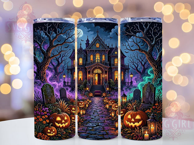 Whimsical Haunted Mansion 20oz Tumbler, Spooky Cute, Ghost House, Halloween Art, Kawaii Goth, Purple Palette, Playful Horror, Sublimation Wrap Sublimation SvggirlplusArt 