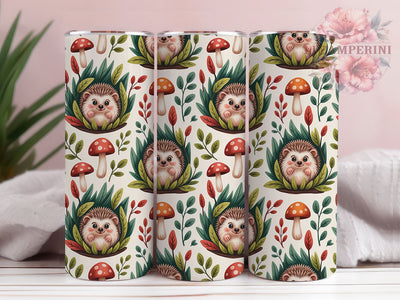 Whimsical Hedgehog Mushroom Tumbler, Woodland Animal Wrap, Cute Forest Cup, 20oz Sublimation Wrap, Stylish Hedgehog Design Tumbler, Nature Mushroom Theme Cup, Whimsical Woodland Wrap Sublimation Li Zamperini 