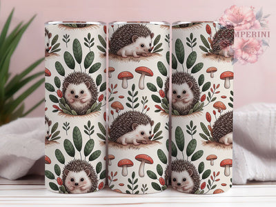 Whimsical Hedgehog Mushroom Tumbler, Woodland Animal Wrap, Cute Forest Cup, 20oz Sublimation Wrap, Stylish Hedgehog Design Tumbler, Nature Mushroom Theme Cup, Whimsical Woodland Wrap Sublimation Li Zamperini 