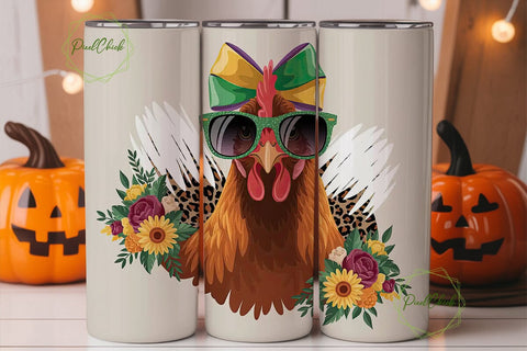 Whimsical Hen 20oz Tumbler Wrap Sublimation PixelChick 