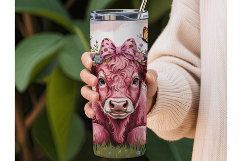 Whimsical Highland Cow 20oz Tumbler Wrap Sublimation DesignSVG 