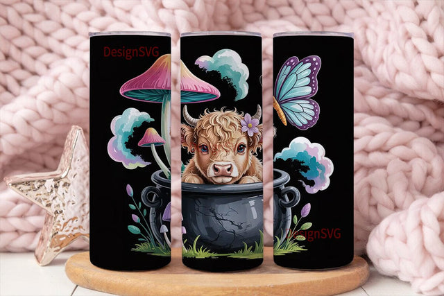 Whimsical Highland Cow 20oz Tumbler Wrap Sublimation DesignSVG 