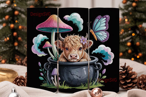 Whimsical Highland Cow 20oz Tumbler Wrap Sublimation DesignSVG 