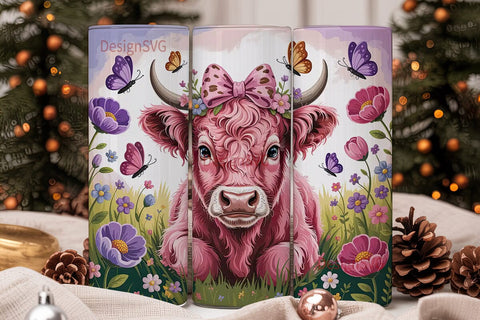 Whimsical Highland Cow 20oz Tumbler Wrap Sublimation DesignSVG 